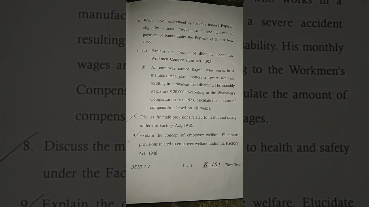 Bcom hons last year paper industrial law 