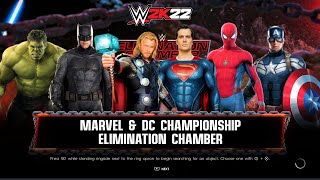 Marvel vs. DC | 6-Man Superhero Elimination Chamber Match #1 | WWE 2K22 | 4K