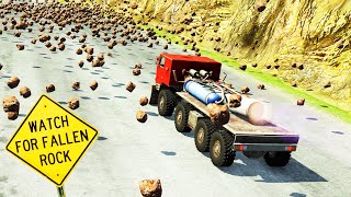BeamNG.Drive - Cars vs Rockslide #3 (800 Rocks)
