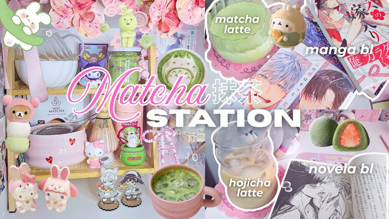 Armando mi estación de matcha🍵🍓 temu haul, matcha latte, hojicha & leemos manga bl juntos⋆˚✿˖°