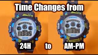 How to change 24 hour time to AM-PM on coobos watch