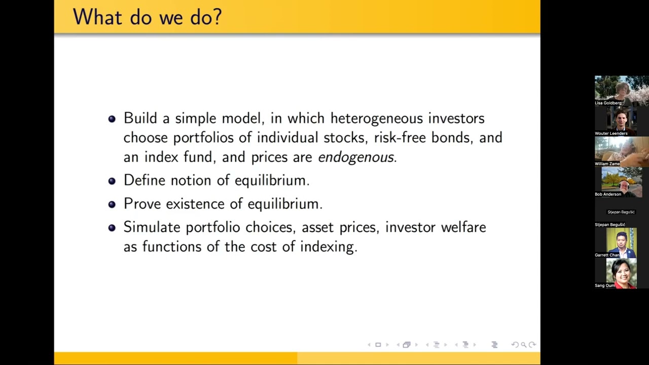 William Zame, UCLA: Index Funds, Asset Prices and the Welfare of Investors (14/2/2023)