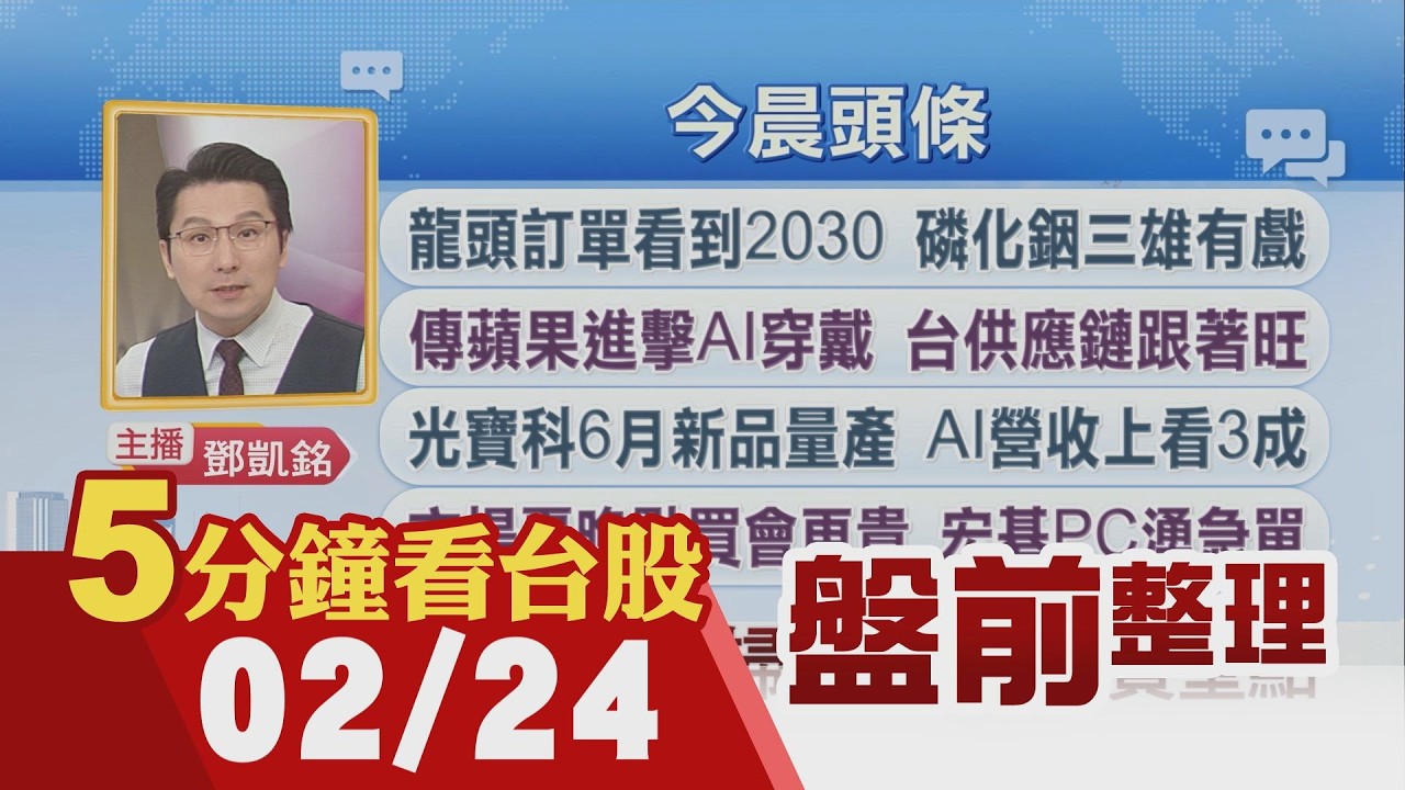 川普祭15%臨時關稅 金價站上5200美元.比特幣破65000美元!傳蘋果進擊AI穿戴 台供應鏈跟著旺!龍頭訂單看到2030 磷化銦三雄有戲｜主播鄧凱銘｜【5分鐘看台股】20260224｜非凡財經新聞