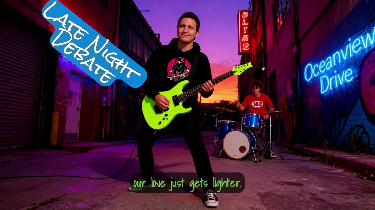 Oceanview Drive – Late Night Debate | Pop Punk Song (Blink-182 Inspired) | Lyrics Video