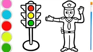 Traffic Signal 🚦👮 Drawing & Coloring | Fun Learning for Kids 🎨🌈
