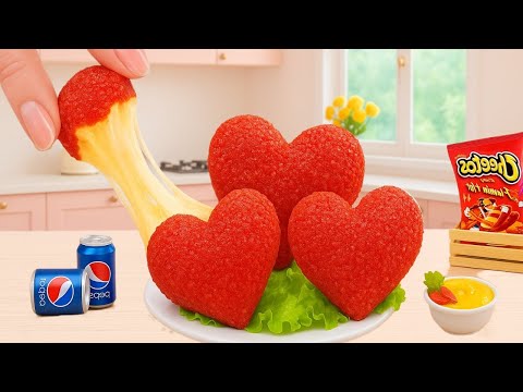 Best Heaven HEART Food - How To Make Tiny Korean Food Chicken and Noodle Recipe | Tiny Burger Cheese