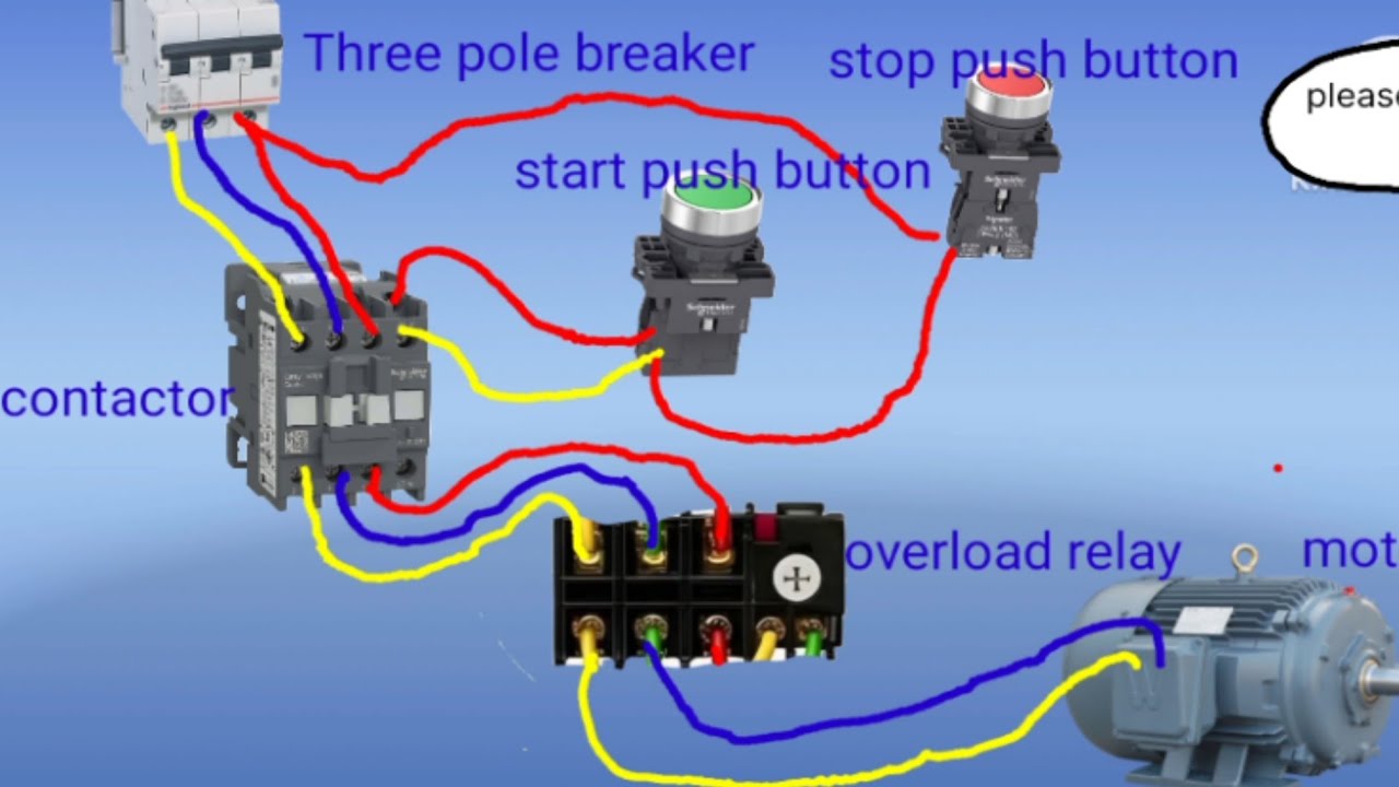 Three-Face motor full connection#start push button# overload relay ...
