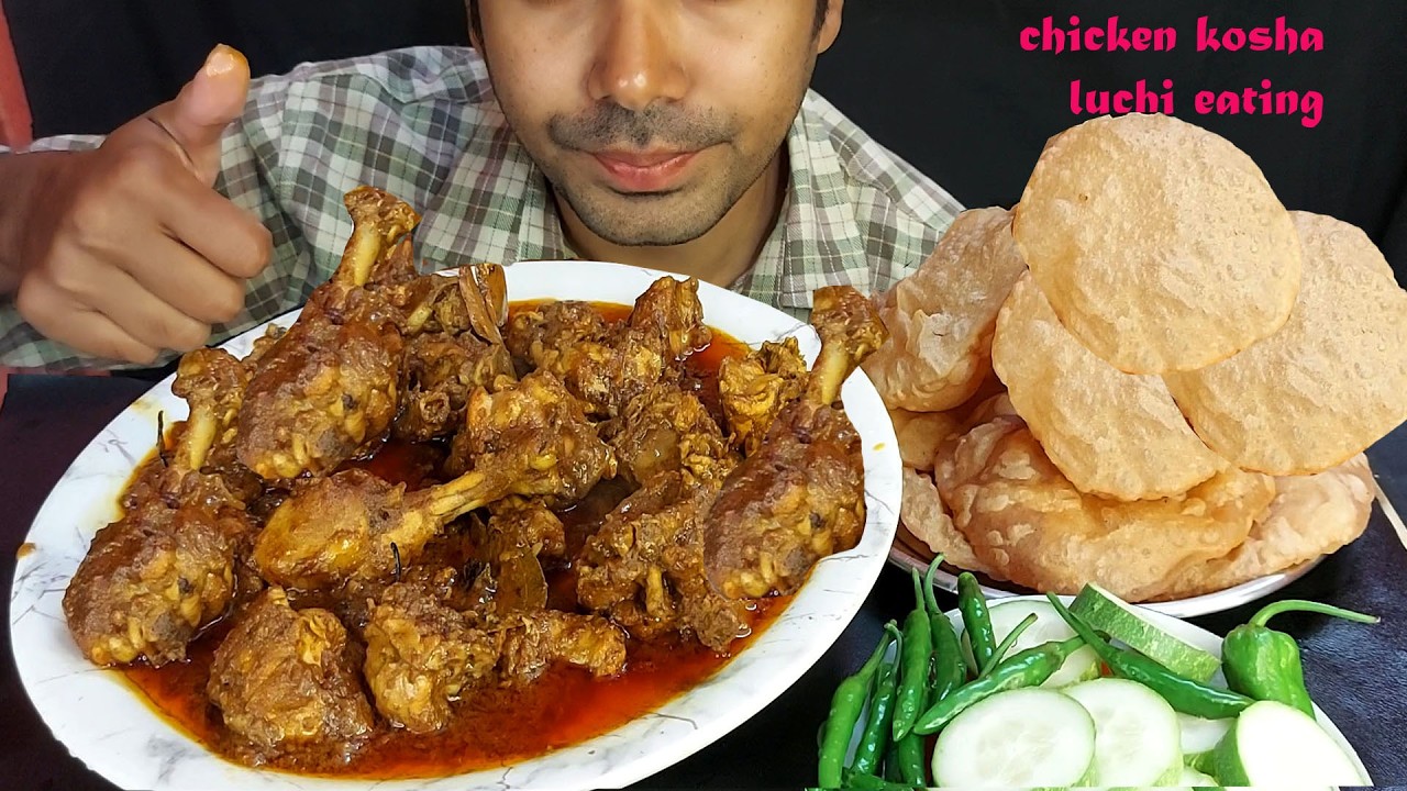Juiciest Bihari Chicken kosha & Thick Masala Gravy! 🍗 Crispy Fried Puris & Fresh Salad | Big Bite