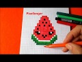 Как нарисовать Кавайный Арбуз по клеточкам в тетради How to Draw Kawaii Watermelon Pixel Art