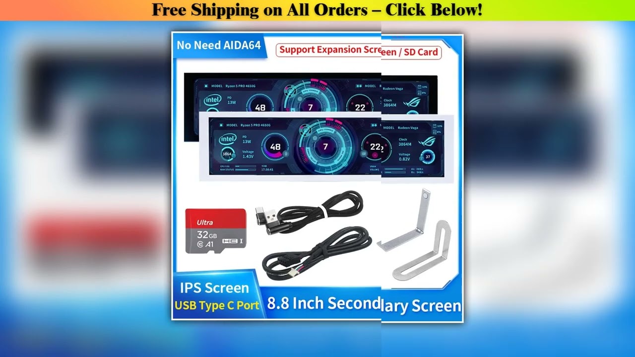 8.8 Inch IPS Type C Secondary Screen USB-C Interface Computer Monitoring CPU GPU RAM Dislpay Smart