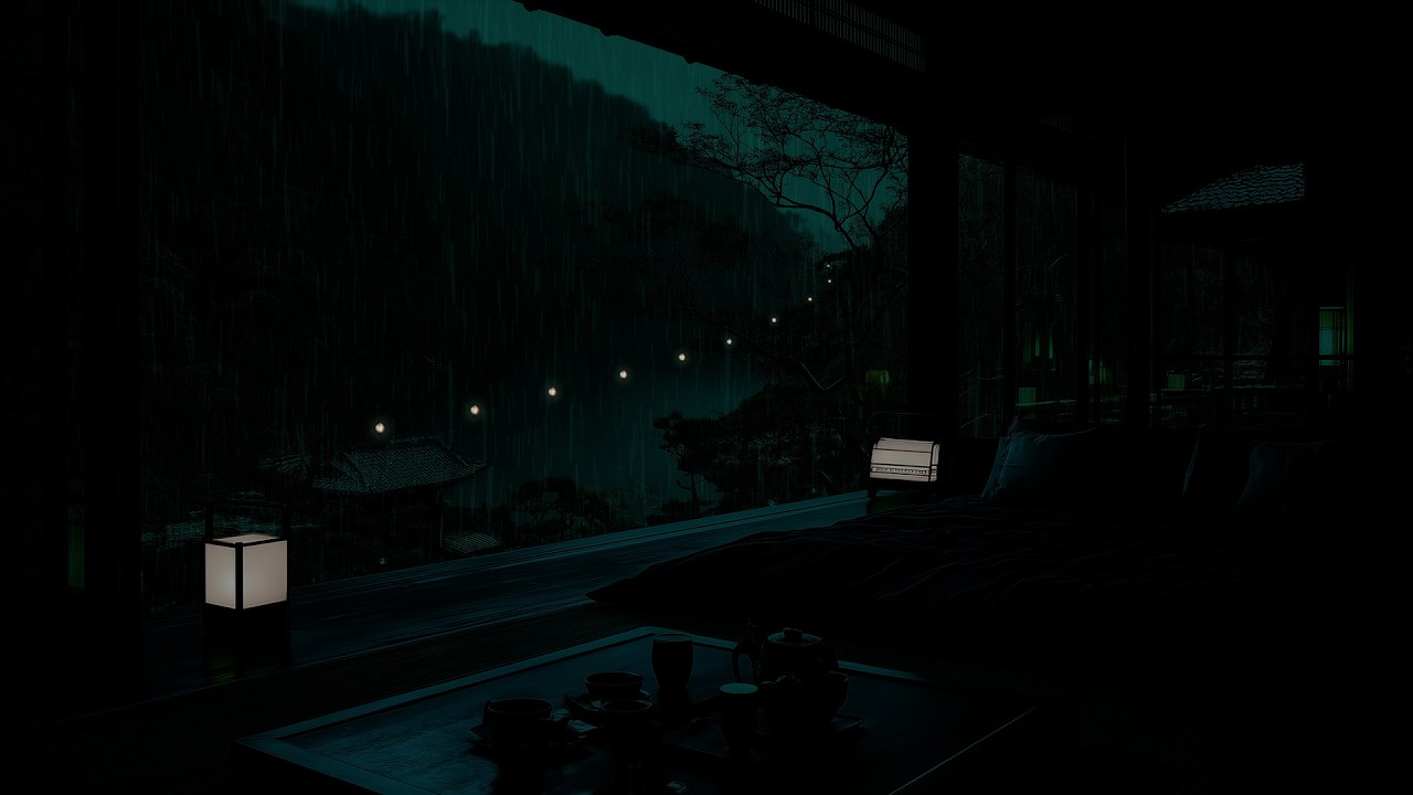 Rainy Night at a Peaceful Cabin 🌧 (No Ads) | Dark Bedroom Ambience for Deep Sleep & Stress Relief