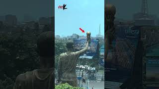 Statue of Lionel Messi is swaying in strong winds