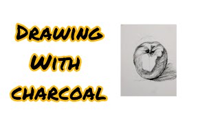 تدريب رسم / طبيعة صامتة / رسم تفاحة بالفحم /تعليم الرسم بالفحم draw with charcoal /draw an apple