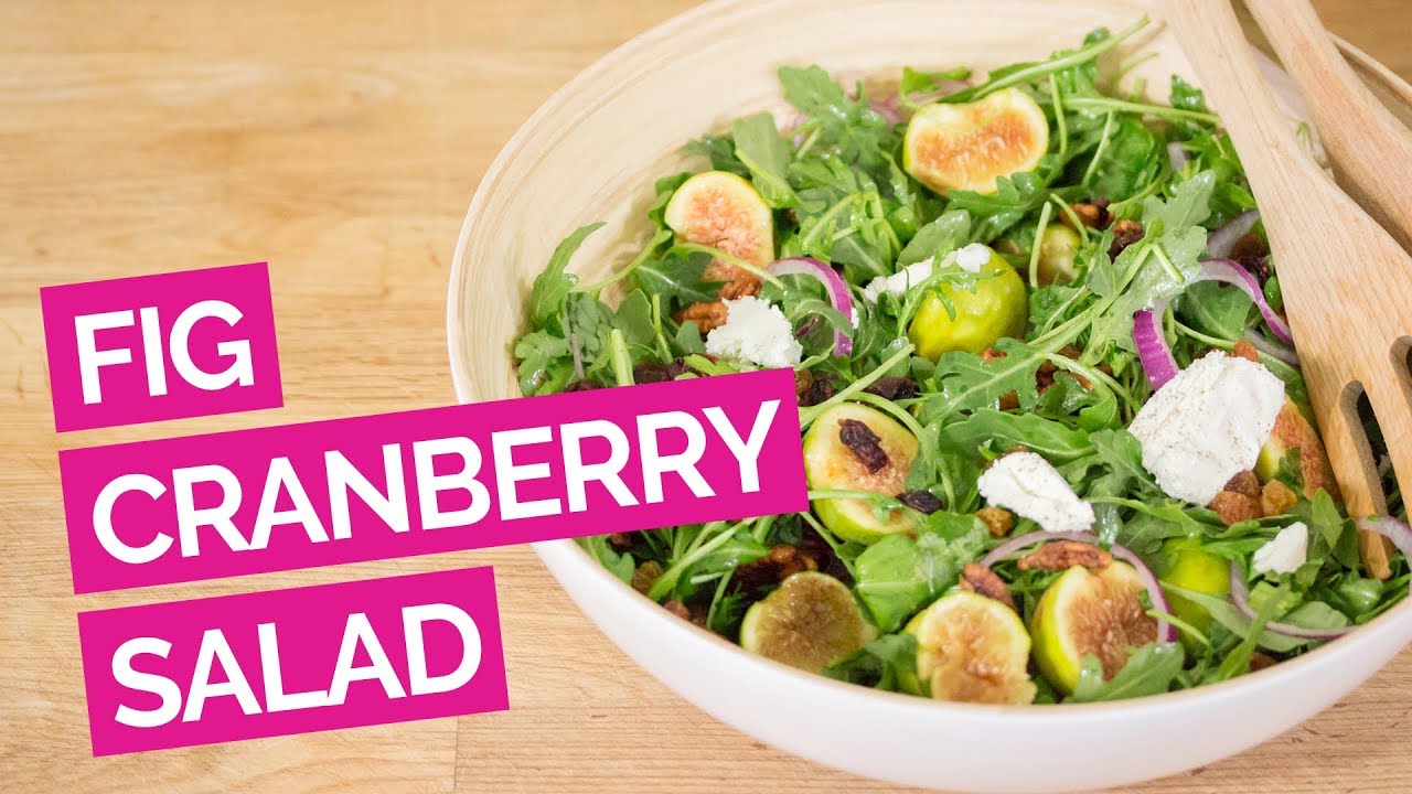 Poached eggs with arugula fig walnut salad