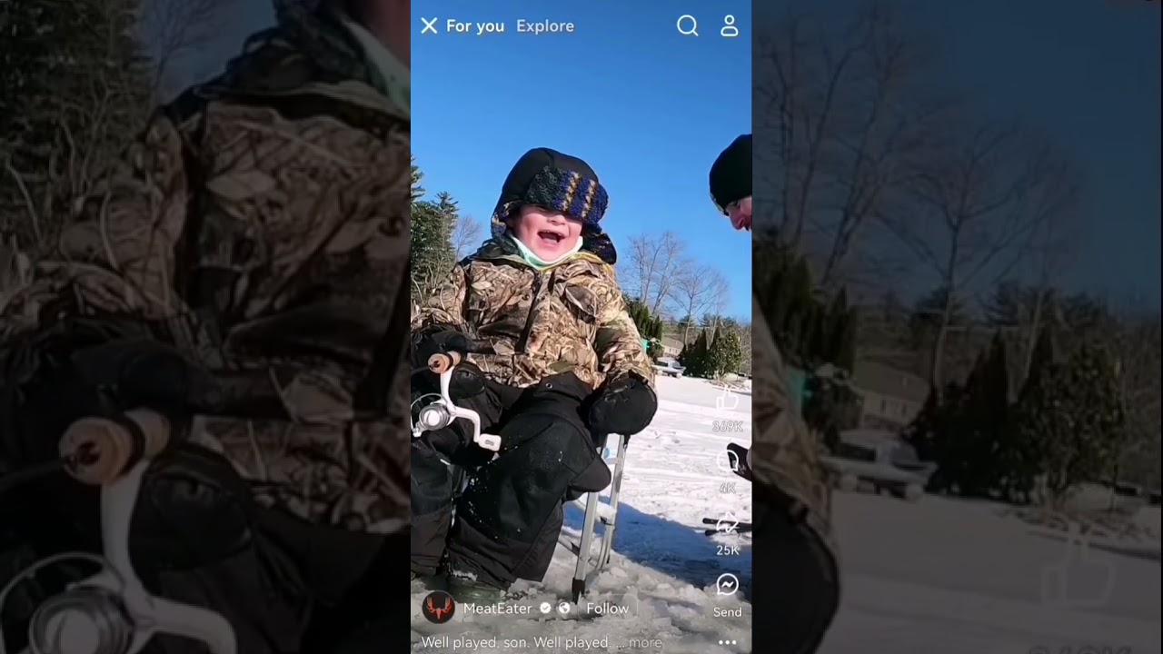 dad and son pull chairs out ice fishing original video