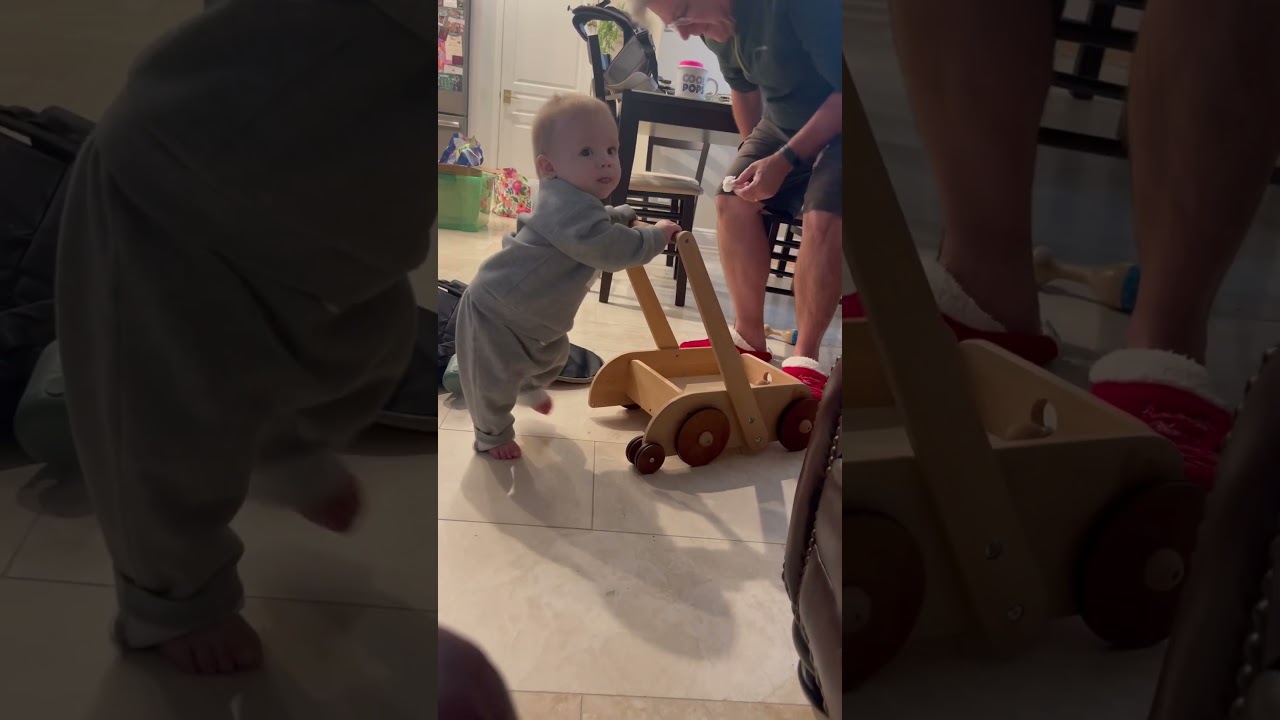 Almost caught him using his walker!! 8 months old. Maybe he will walk soon?? #babyboy #walker