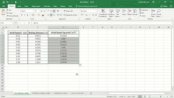 Physics: Excel Skills: Making an excel table of data