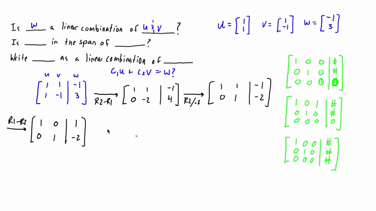 How To Determine If One Vector Is A Linear Combination Of A Set Of Vectors Youtube