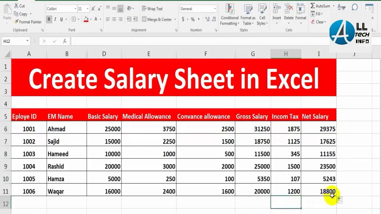 excel assignment salary slip