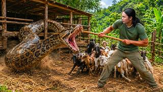 A Giant Python Attacked My Goat Farm - A Dangerous Battle, SOLO SURVIVAL