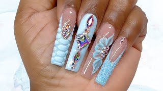 Soft Gel DIY Nails | Pastel Blue Crocodile Print Nail Art Design | Sugar French Nails Tutorial