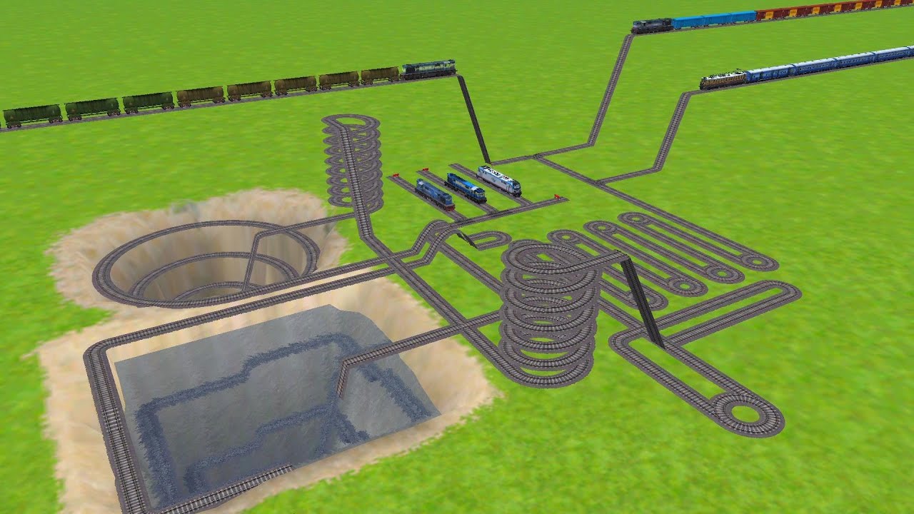 SQUARE CIRCLES RAILROAD TRACKS TRAINS CROSSING FROM ZIG ZAG RAILROAD TRACKS || trains Crossing 