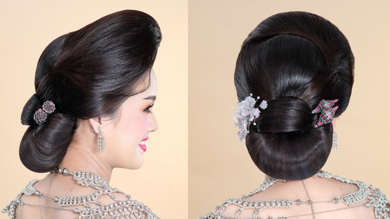 มวยต่ำนางงาม เกล้าผม ทำผมนางงาม ผมเกล้ามวยต่ำ Thai’s style lower big bun for beauty pageants