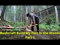 Bushcraft Build My Fort in The Woods Part 1