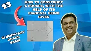 How to construct a square with its diagonal given | elementary drawing grade exam | suhaas Bhoir