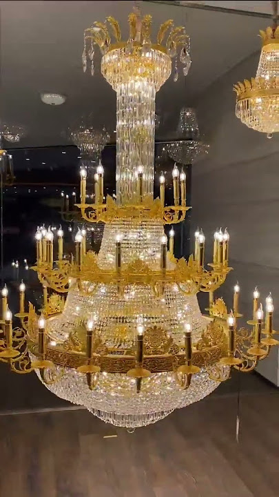 Oversized Luxury Brass Candle Tiered Crystal Chandelier