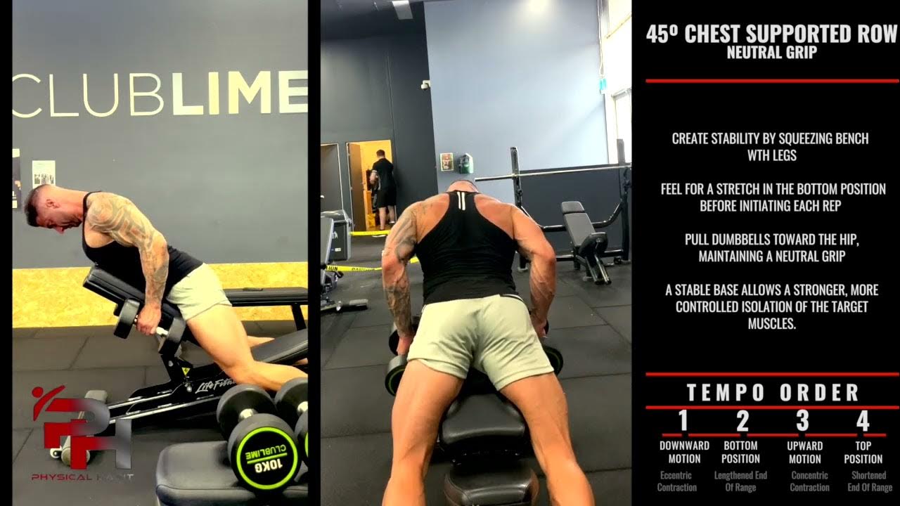 45º Chest Supported Dumbbell Row Neutral Grip YouTube