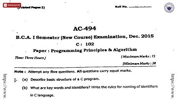 BCA 1ST SEM PROGRAMMING PRINCIPLES AND ALGORITHM AC DEC 2015 | DBRAU