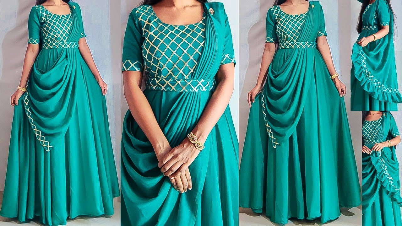 Hot Designer Peach Saree Style Gown - Sarees Designer Collection | Saree  style gown, Saree styles, Saree dress