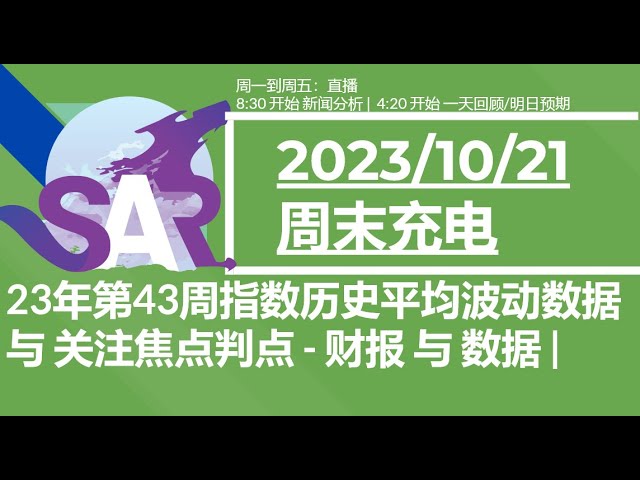 美股直播10/21[周末] 23年第43周指数历史平均波动数据 与 关注焦点判点 - 财报 与 数据 |