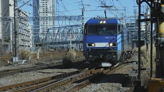 埼京線各駅停車海老名行き12000系12002編成231Mと京浜東北線快速南浦和行きE233系950A109、横須賀線普通君津行きE217系0914SY-11+E217系133、EH200-4が走行！