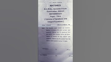 Calculus of Variations and Integral EquationsM.A./M.Sc., Semester 4th #msc #pyq #Ma #questionpaper