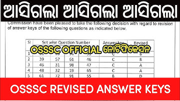 OSSSC OFFICIAL NOTIFICATION // OSSSC REVISED ANS KEYS // OSSSC LABORATORY TECHNICIAN