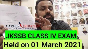 JKSSB Class Iv Exam Paper-01 March 2021 @CareerSuccessJammu