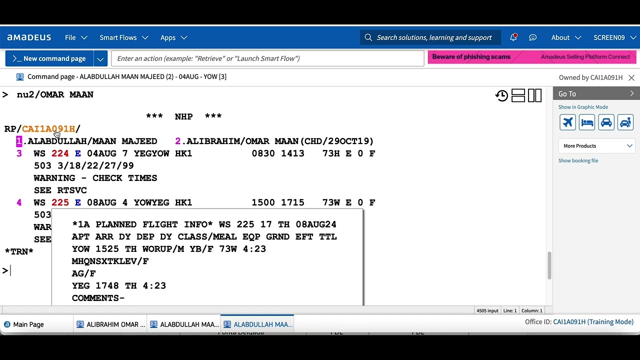 الدرس السابع من دروس الاماديوس Amadeus كيفية تغيير اسم المسافر ولقبه والدرجة وتاريخ الرحلة والعودة