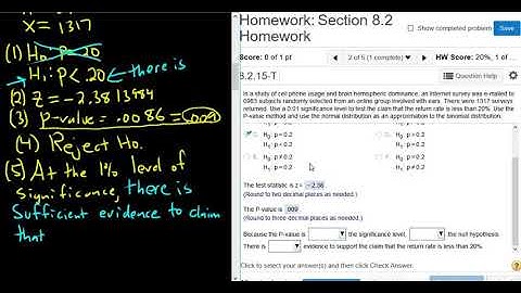 Hypothesis Test for a Population Percentage All Steps Shown using StatCrunch