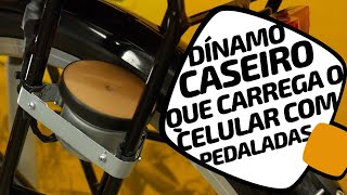 Carregando a bateria do celular com pedaladas. Dínamo caseiro Pedaleria.