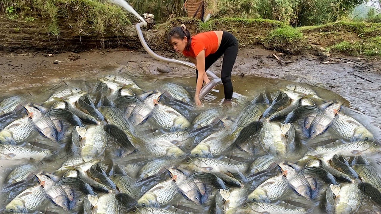 The girl used a pump to drain all the water from the lake and caught a ...