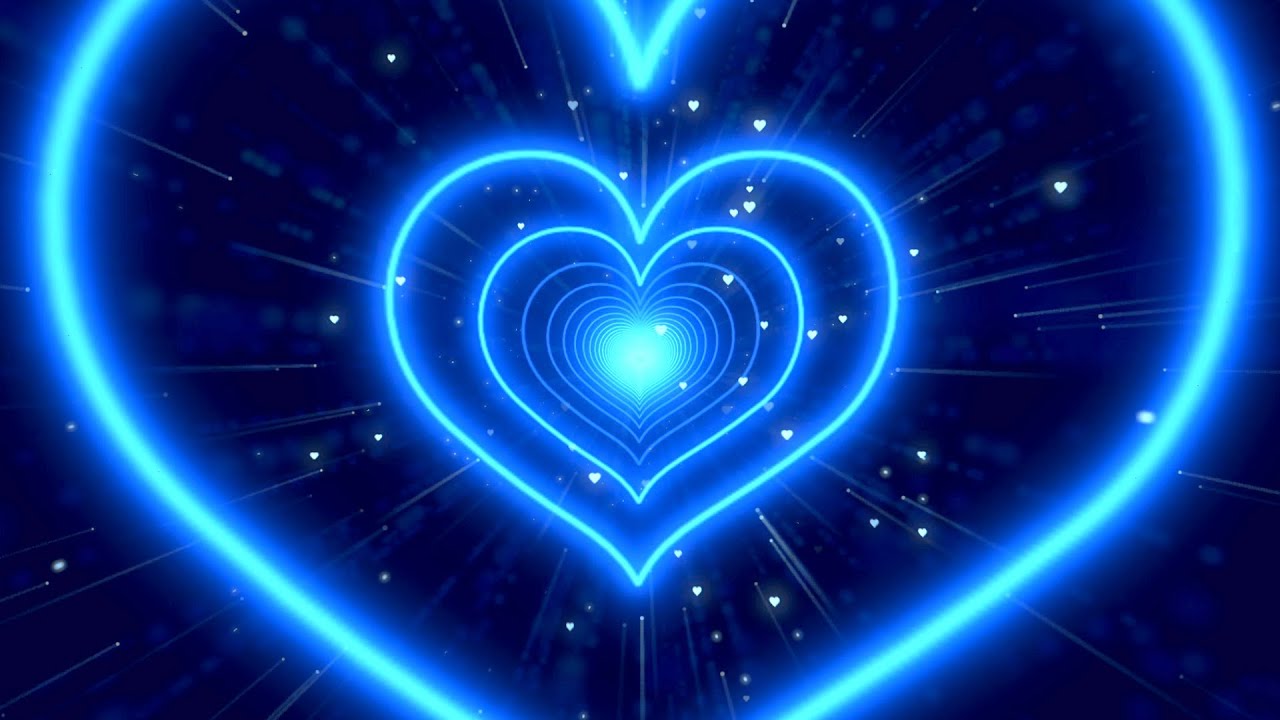 Neon Lights Love Heart Tunnel Background Video  Blue Heart ...