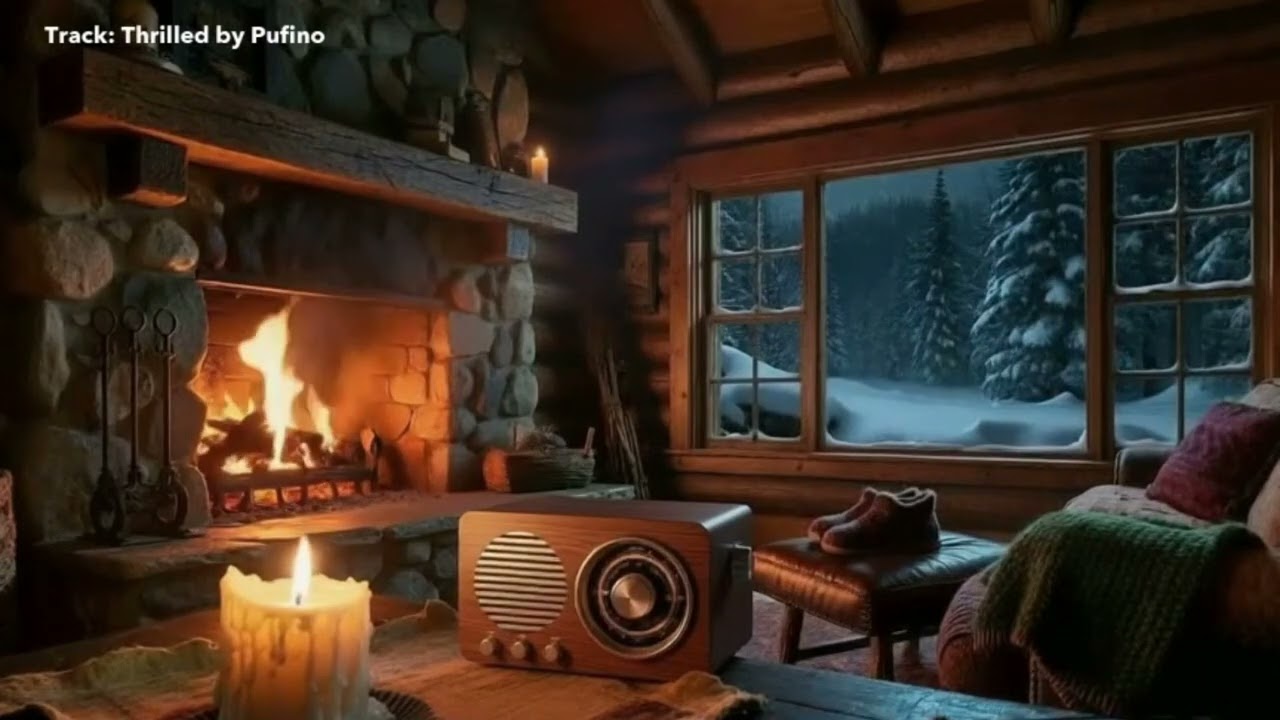 🔴 Lofi Chill Beats Radio 24/7 – Cozy Winter Cabin Fireplace 🔥