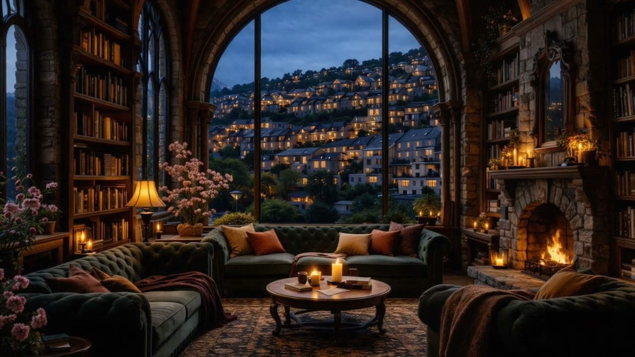 Bohemian Living Room Fireplace | Candlelight Cozy Interior Ambience for Relaxation, Reading & Sleep