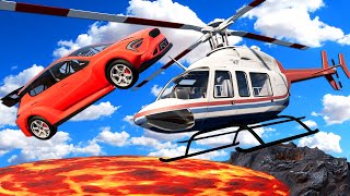 Jumping a Helicopter Over Lava in FAST Cars in BeamNG Drive Mods!