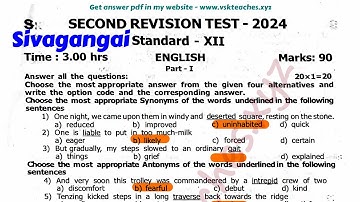 12th standard English second revision 2024 original question paper with answer key | Sivagangai