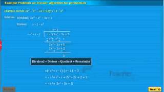 Example Problems on Division algorithm for polynomials, Class 10 Maths