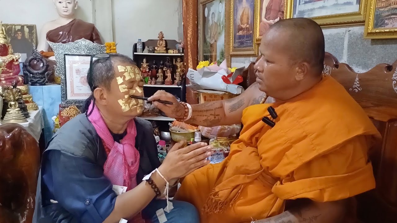 Gold leaf on the face [edited for asmr] visual asmr, Thailand spiritual practice 🍁