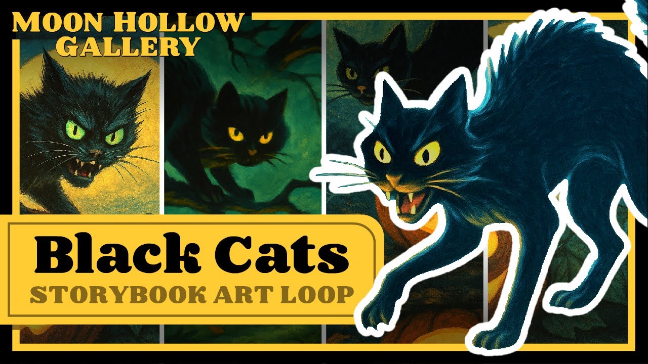 BLACK CATS || Halloween Art Loop with Eerie Ambience & Shadowy Soundscapes